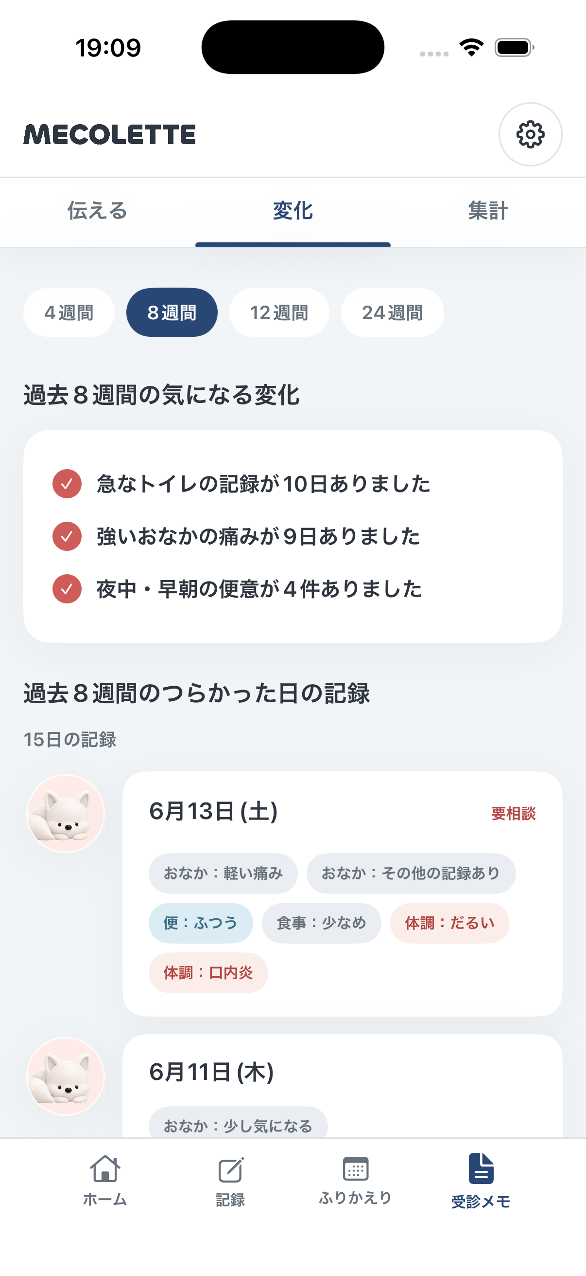 MECOLETTEの気になる変化の画面