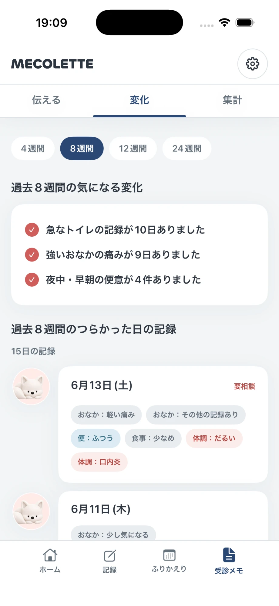 MECOLETTEの気になる変化の画面